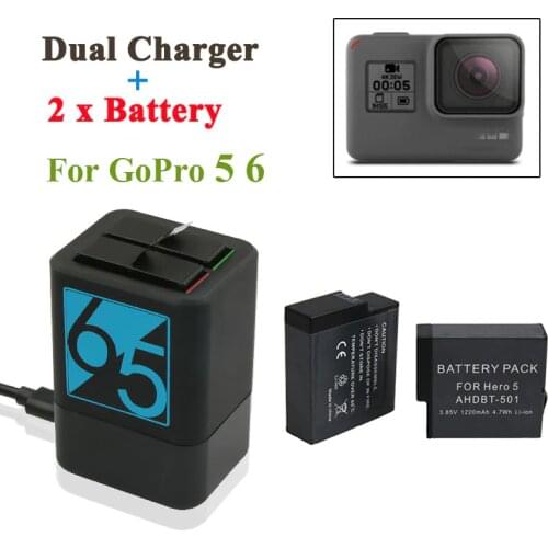 2Pcs 1220mah Rechargeable Battery +Hero5 6 7 Dual Battery Charger For GoPro Hero 7 GoPro 5 Black Sport Camera 2018 Accessories