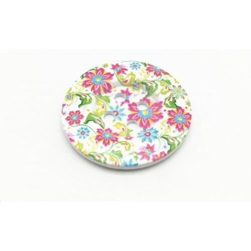 20pcs 50mm 2" Large Wood Buttons Green and Pink Flower Pattern Summer Sewing Button Embellishments Cardmaking Scrapbook
