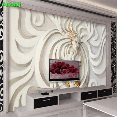 3d embossed figure girl statue wallpaper European style living room modern minimalist decorative mural sofa TV background wall