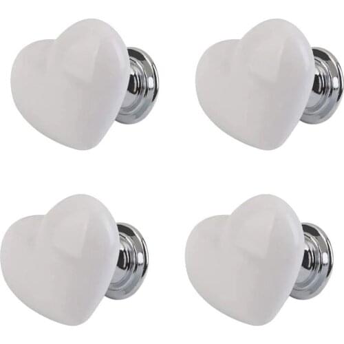 4pcs Hot Sale Handle Ceramic Door Knob Heart Shape for Closet Drawer Button Furniture Door Handle White