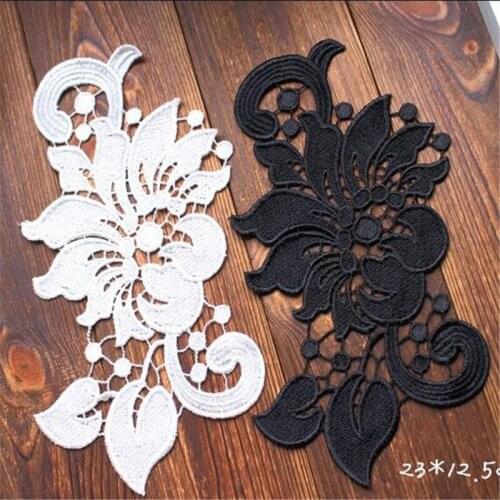 5Pieces 2 Colors 23X 12.5CM Dess Floral Embroidery Sewing Patches Lace Applique Flower Trims DIY Craft BD0043