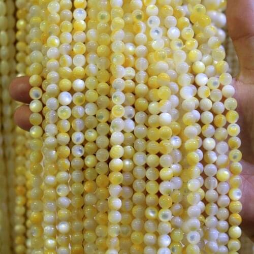 Wholesale AAA+ Natural Yellow Pearl Shell Glitter Beads For Jewelry Making DIY Bracelet Necklace Stone 6/8/10 mm Strand 15.5