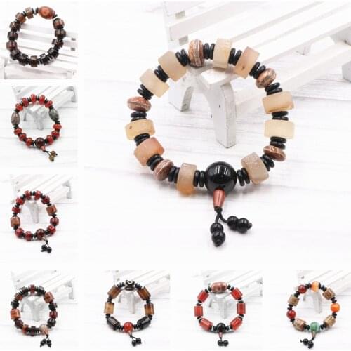 8 Style Natural Stone Agates Beads Bracelets Handmade String Bracelets Bangle Wristband Prayer Lucky Vintage Jewelry 19cm B339