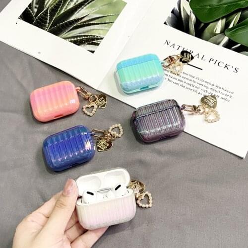 3D Love Pearl Shell Keychain Water Drop Rainbow Hard Headphone Earphone case for apple airpods 1 2 3 pro Wireless Headset cover