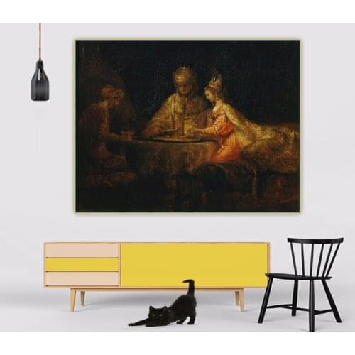 Citon《Ahasuerus and Haman at the Feast of Esther》Rembrandt Canvas Art Oil Painting Picture Wall Background Decor Home Decoration
