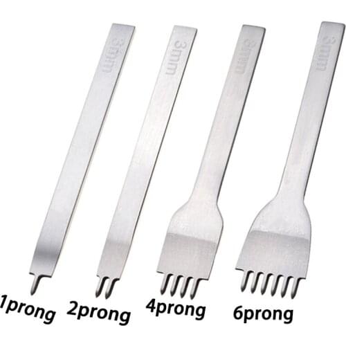 Leather Hole Punches Tool Stainless Steel 1+2+4+6 Prong Stitching Punch Tool 3/4/5/6mm Spacing DIY Leather Craft Hand Tools