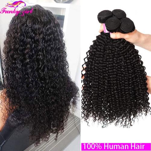 FG 30 Inch Kinky Curly Hair Bundles 3/4 Pcs Brazilian Remy Hair Weave Bundle Natural Color Deep Wave 100% Human Hair Extensions