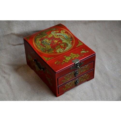 HOT SALE Christmas Unique gift good present retro antique vintage red wood Jewel Jewelry Box cosmetic mirror box