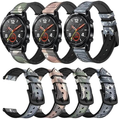 Camouflage Strap for Garmin Vivoactive 3/4/Vivomove HR Leather Silicone Watchband 20/22MM Bracelet for Huawei Watch GT 2 1/2 Pro