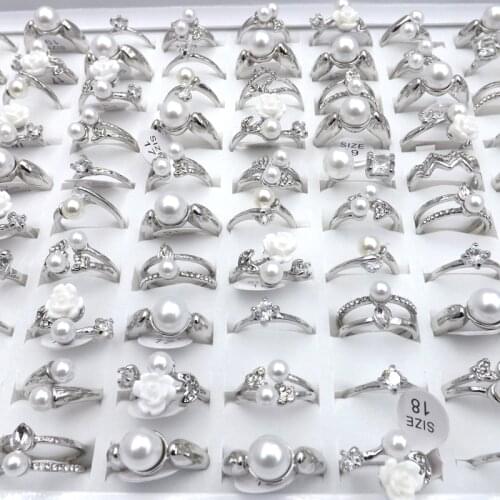 Mixed Design Clear Zircon Paved Rings For Girls Silver Color Mixed Size 50pcs/lot Wholesale