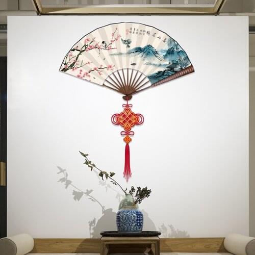 Creative Retro Fan Wall Stickers Ink Painting Art Decal Chinese Style Living Room Study Home Office Decor Poster Vinyl Wallpaper
