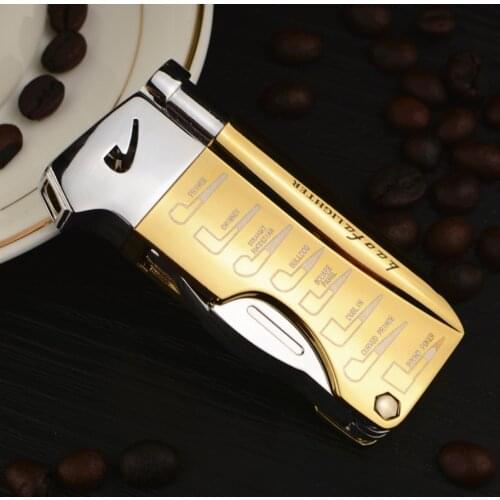 Multi-function butane Inflatable gas cigarette lighter Oblique fire Tobacco Smoking Pipe With spoon press bar igniter men gift