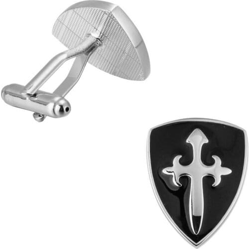 KC fashion silvery black cross shield knot Cufflinks high-quality copper material Mens Long Sleeve Shirt Cufflinks Wedding Gift