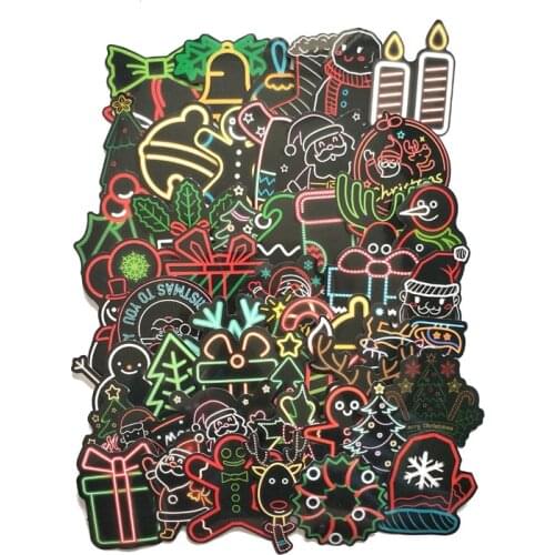50Pcs/pack Christmas Neon Series Stickers Santa Claus Doodle Sticker For Laptop Mouse Motorcycle Skateboard Luggage Guitar