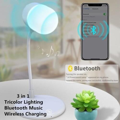 Table Desk Lamp LED Light Qi Wireless Charger Adapter for iPhone XS Max XR Desktop Wireless Charging Pad With Bluetooth Speaker