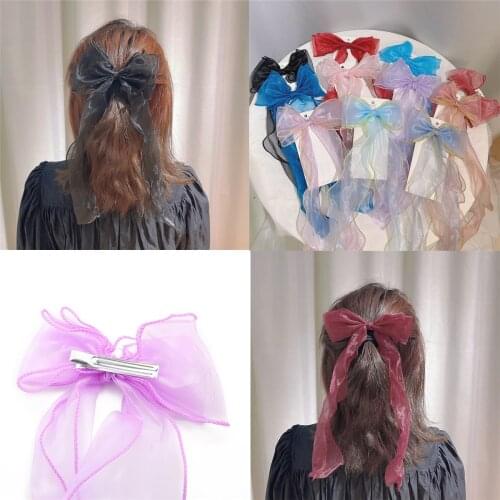 New Style Long Ribbon Bowknot Hairclip For Women Headwear Korean Large Red Bow Hairpin for Girls Multicolor Hair Accessories