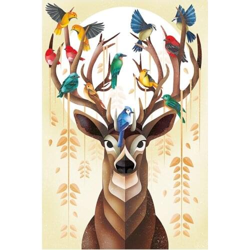 Elk Bird Moon Leaves Diamond Painting Round Full Drill Nouveaute DIY Mosaic Embroidery 5D Cross Stitch Animal Pattern
