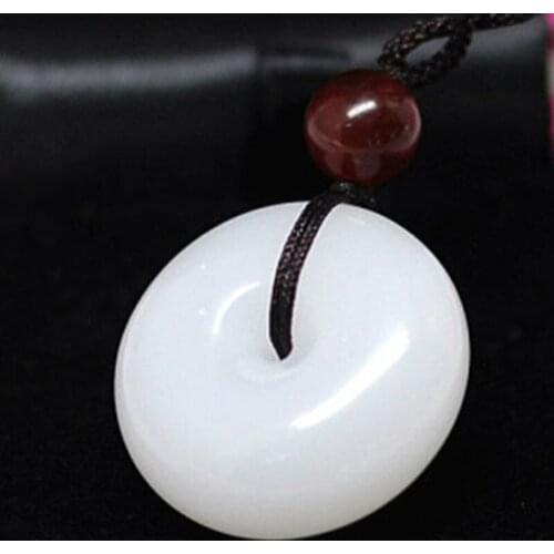 Natural White Afghanistan Stone Pendant Hand-carved Peace Buckle Pendant Necklace Sweater chain Fashion Gifts Jewelry For Women