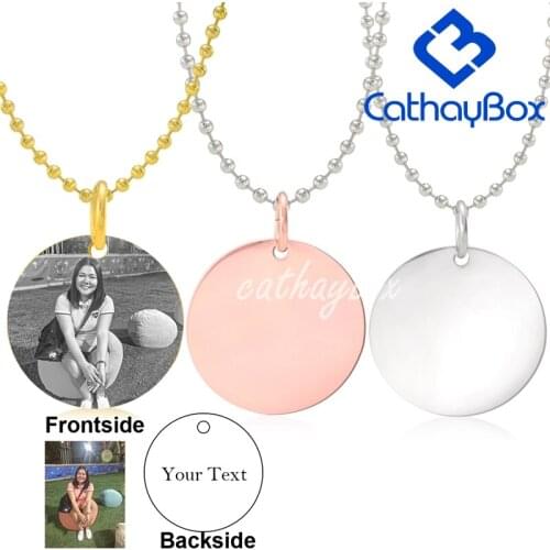 Customized Engrave Photo Text Stainless Steel Blank Round ID Dog Tag Charm Pendant Necklace Chain 60cm Long