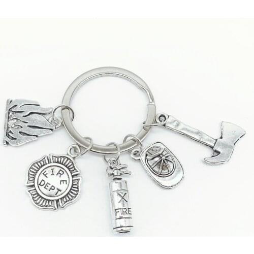 Popular New Fire Extinguisher Helmet Key Chain Fire Tool Pendant Hero Fireman Memorial Key Chain Gift