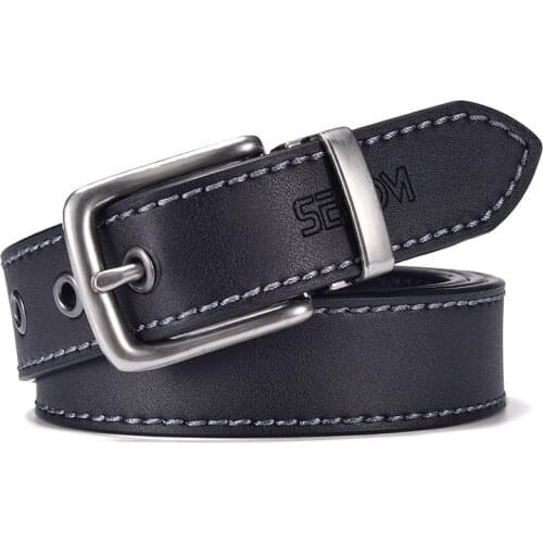 Fashion Black Belt For Men Cowskin Genuine Leather Belt 3.0 cm Ancient Silver Buckle High Quality Male Black Strap For Jeans