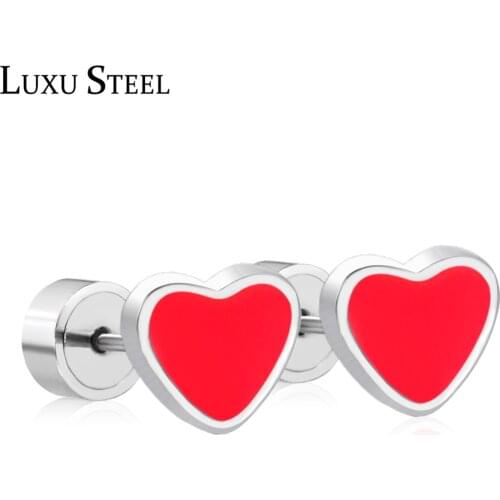LUXUSTEEL Classic Style Love Red Heart Stud Earrings Lovers Gift Stainless Steel Earring Brinco pendientes Girl Jewelry
