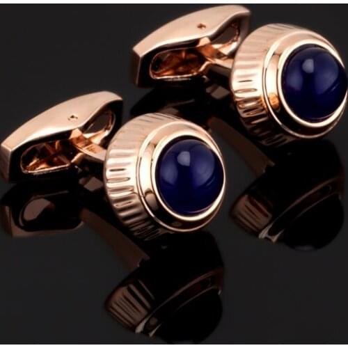Luxury Fashion top rose Gold Crystal Cuff Button Sea Blue Colour Hotsale Luxury Wedding Style Cufflinks abotoadura