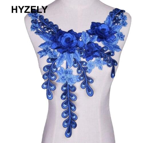 Blue Flower Neckline Collar Decorate sewing Accessorie Embroidery Dress Motif Blouse lace Fabric Applique Sewing Supplies