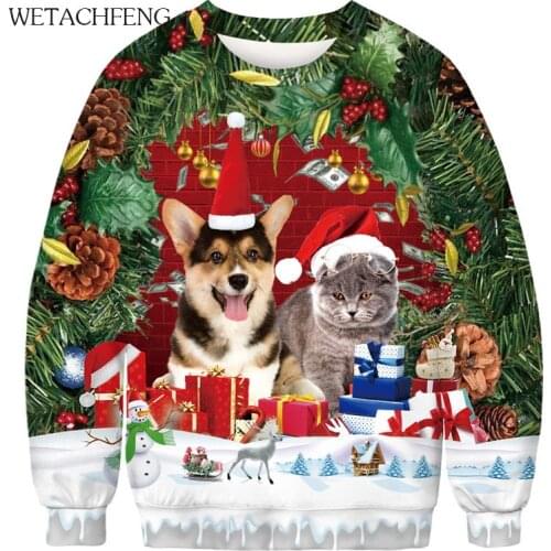 Funny Dogs Cats Print Xmas Women Sweatshirt Oversized Casual Winter Unisex Streatwear 2020 Fashion Hoodie Gothic Sports Clothing