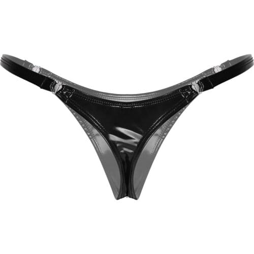 Womens Wetlook Latex Underpants Smooth Surface Low Waist Underwear Solid Color Soft Heart Shape Buckle Brief Glossy Sexy Panties