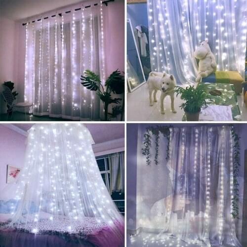 2021 Upgrade LED Holiday Christmas Curtain String Light 3M*1/2M USB Powered Decoration Wedding Valentine New Year Party Garden