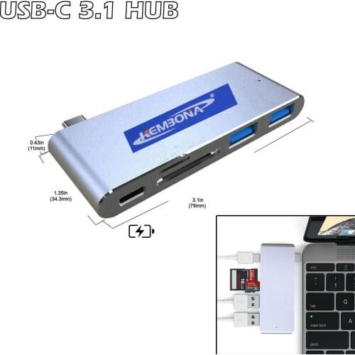 KEMBONA 5 in 1 USB Hub 3.0 Type C With 2 3.0 USB Type C SD TF Card Reader Charging Interface for MacBook Pro Type-C HUB