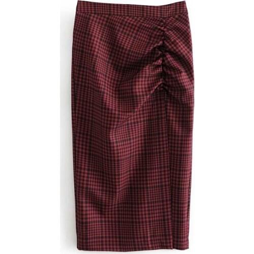Female Skirts Chic Women 2021 Fashion Vintage Plaid Pleated Midi Skirt Elastic Waist Side Zipper Slit