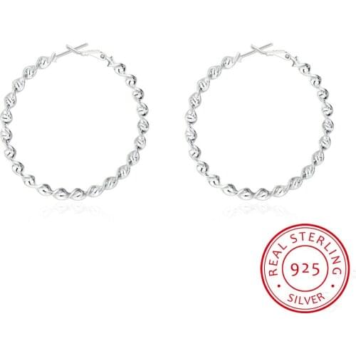 Lekani 925 Sterling Silver Twisted Large Hoop Earrings For Women Bijoux Oversized Big Hoop Earrings Statement Earrings