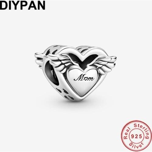 925 Sterling Silver Angel Wings & Mum Charm Fit Original Pandora Bracelet Charms Silver 925 Bead Women Fashion Jewelry Berloque