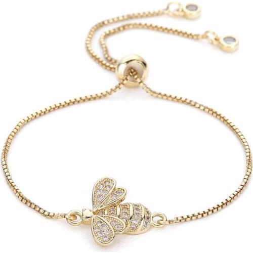 Cute Cubic Zirconia Bee Charm Bracelets for Women Gold Chain Crystal Bracelet Adjustable Animal Femme Jewelry Femme