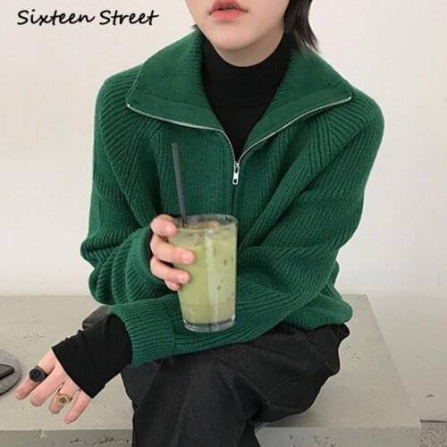 Knitted Cardigan Women Autumn Winter Retro Lapel Zipper Loose Casual Long Sleeve Warm Coat Female Korean Fashion Sweater 2021