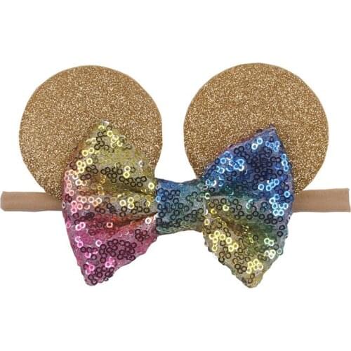 Disney 1pc Headdress Minnie Mickey Ear Sequins Fashion Cute Hair Accessories Party Headdress Bow Kids Gifts