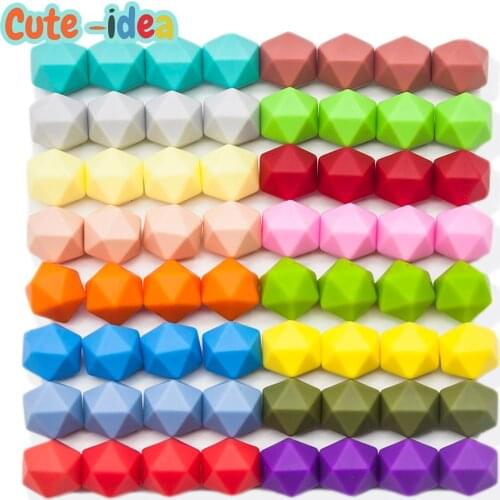 Cute-idea 100pcs 14mm Silicone Icosahedron Baby Teething Beads DIY Necklace Bracelet Accessories Infant Nursing Pacifier Chain