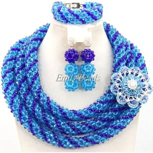 2015 Splendid African Nigerian Wedding Jewelry Set Blue Indian Party Bridal Beads Necklace Jewelry Set Free Shipping AMJ394