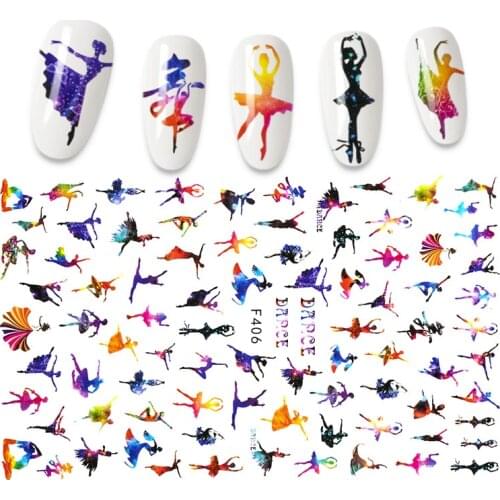 2021 3D nail stickers cool ballet girl stickers for nail cute bear design fashion Geometry Adhesive Nail Decals Foil Design