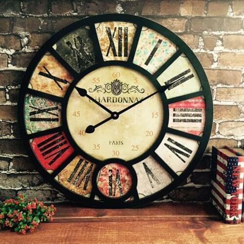 American creative round living room wall clock retro nostalgic large industrial restaurant hanging watch simple porch decoration