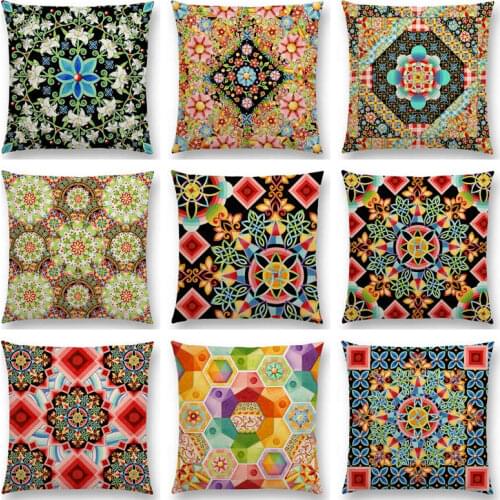 Beaux Art Boho Millefiori Geometric Floral Pattern Festival Mandala Elizabethan Pastel Flowers Cushion Cover Sofa Pillow Case