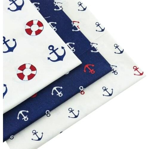Booksew Telas De Algodon Para Patchwork Material 3 Piece Sea Anchor 40cmx50cm 100% Cotton Fabric dye Sewing Fabrics Tecido