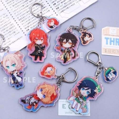 2021 HOT Genshin Impact Venti Zhongli Xiao Albedo Diluc Colorful Acrylic Keyring Cartoon Pendant Cosplay Keychain Double-Sided