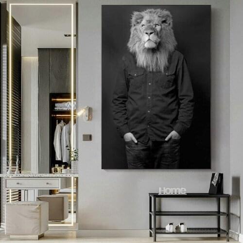 Black and White Lion gentlemen Wall Art Posters and Prints gentlemen Animal Canvas Painting for Living Room Home Decor Quadro