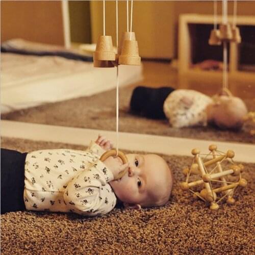 Wooden Baby Toys Grasping Ring W/ Hanger Montessori Materials for Babay Early Educational Toys for 3Months Newborn Early Develop