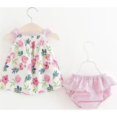 Baby Dress 2018 Summer Toddler Infant Kids Baby flowers printing skirts Summer Dresses+Shorts Sets Baby Clothes Sets