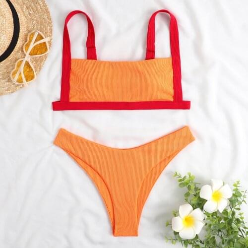 Micro Bikini 2021 Swimwear Women Solid Orange Push Up Triangle Swimsuit Brazilian Beach Bathing Suit Striped Bikini Set Biquini