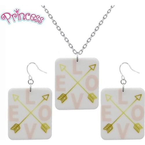 2019 Fashion Acrylic Arrow Love Earrings Pendant Short Chain Necklace Women Lady Girls Kids Xma Gift Jewelry Wholesale KS171